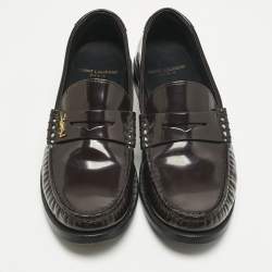Pre Owned Saint Laurent Burgundy Leather Le Loafers Size 37.5