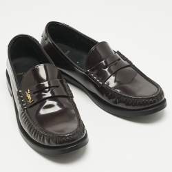Pre Owned Saint Laurent Burgundy Leather Le Loafers Size 37.5