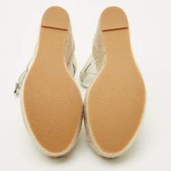 Pre Owned Saint Laurent White Leather Tribute Wedge Espadrille Sandals Size 38