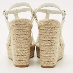 Pre Owned Saint Laurent White Leather Tribute Wedge Espadrille Sandals Size 38
