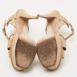 Pre Owned Saint Laurent Paris Beige Patent Leather Tribute Platform Sandals Size 37.5