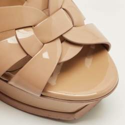 Pre Owned Saint Laurent Paris Beige Patent Leather Tribute Platform Sandals Size 37.5