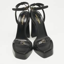 Pre Owned Saint Laurent Black Leather Platz Patform Ankle Strap Sandals Size 40.5