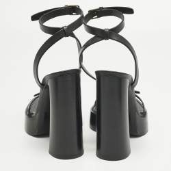 Pre Owned Saint Laurent Black Leather Platz Patform Ankle Strap Sandals Size 40.5
