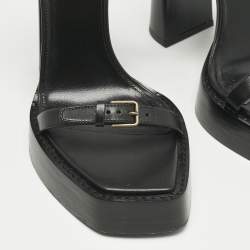 Pre Owned Saint Laurent Black Leather Platz Patform Ankle Strap Sandals Size 40.5