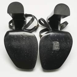 Pre Owned Saint Laurent Black Leather Platz Patform Ankle Strap Sandals Size 40.5
