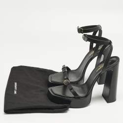 Pre Owned Saint Laurent Black Leather Platz Patform Ankle Strap Sandals Size 40.5