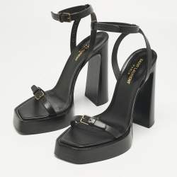 Pre Owned Saint Laurent Black Leather Platz Patform Ankle Strap Sandals Size 40.5