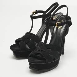 Pre Owned Saint Laurent Black Suede Tribute Platform Sandals Size 40.5