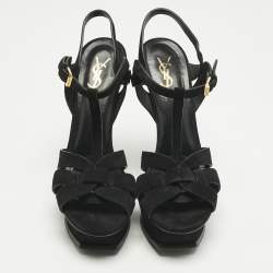 Pre Owned Saint Laurent Black Suede Tribute Platform Sandals Size 40.5