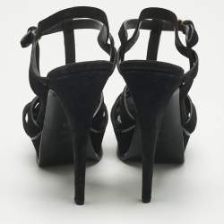 Pre Owned Saint Laurent Black Suede Tribute Platform Sandals Size 40.5