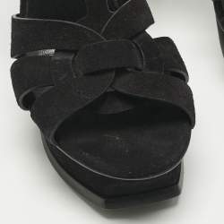 Pre Owned Saint Laurent Black Suede Tribute Platform Sandals Size 40.5