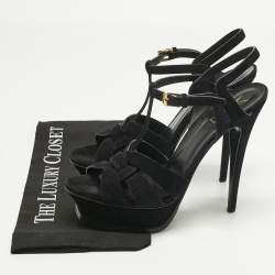 Pre Owned Saint Laurent Black Suede Tribute Platform Sandals Size 40.5