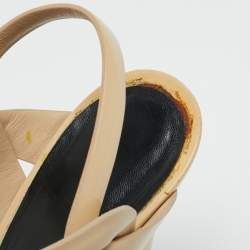 Pre Owned Saint Laurent Beige Patent Leather Tribute Platform Sandals Size 38