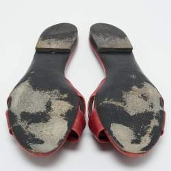 Pre Owned Saint Laurent Red Knotted Leather Bianca Flat Slide Size 40