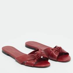 Pre Owned Saint Laurent Red Knotted Leather Bianca Flat Slide Size 40