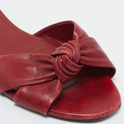 Pre Owned Saint Laurent Red Knotted Leather Bianca Flat Slide Size 40