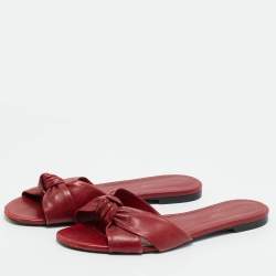 Pre Owned Saint Laurent Red Knotted Leather Bianca Flat Slide Size 40