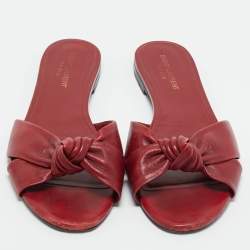 Pre Owned Saint Laurent Red Knotted Leather Bianca Flat Slide Size 40