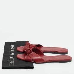 Pre Owned Saint Laurent Red Knotted Leather Bianca Flat Slide Size 40