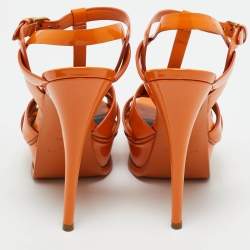 Pre Owned Saint Laurent Paris Patent Leather Tribute Platform Sandals Size 36