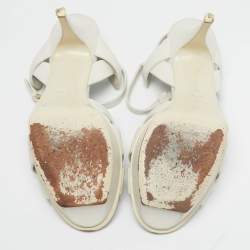 Pre Owned Saint Laurent Paris White Leather Tribute Platform Sandals Size 41