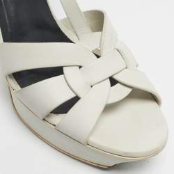 Pre Owned Saint Laurent Paris White Leather Tribute Platform Sandals Size 41