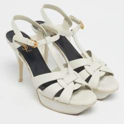 Pre Owned Saint Laurent Paris White Leather Tribute Platform Sandals Size 41