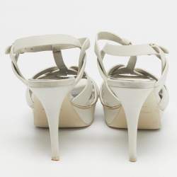 Pre Owned Saint Laurent Paris White Leather Tribute Platform Sandals Size 41