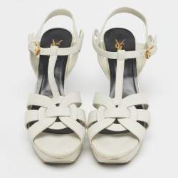 Pre Owned Saint Laurent Paris White Leather Tribute Platform Sandals Size 41