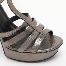 Pre Owned Saint Laurent Paris Metallic Leather Bianca Platform Sandals Size 41