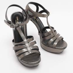 Pre Owned Saint Laurent Paris Metallic Leather Bianca Platform Sandals Size 41