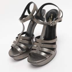 Pre Owned Saint Laurent Paris Metallic Leather Bianca Platform Sandals Size 41