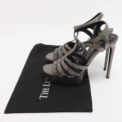 Pre Owned Saint Laurent Paris Metallic Leather Bianca Platform Sandals Size 41