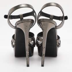 Pre Owned Saint Laurent Paris Metallic Leather Bianca Platform Sandals Size 41