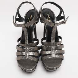 Pre Owned Saint Laurent Paris Metallic Leather Bianca Platform Sandals Size 41