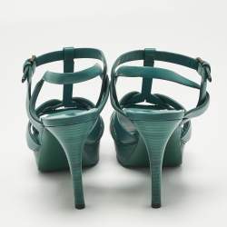 Pre Owned Saint Laurent Green Leather Tribute Ankle Strap Sandals Size 39