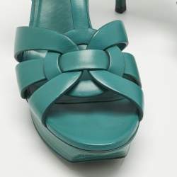 Pre Owned Saint Laurent Green Leather Tribute Ankle Strap Sandals Size 39