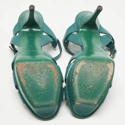 Pre Owned Saint Laurent Green Leather Tribute Ankle Strap Sandals Size 39