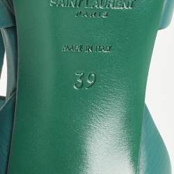 Pre Owned Saint Laurent Green Leather Tribute Ankle Strap Sandals Size 39