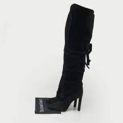 Pre Owned Saint Laurent Black Suede Knee Length Boots Size 38
