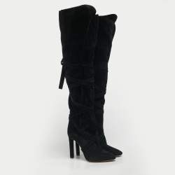 Pre Owned Saint Laurent Black Suede Knee Length Boots Size 38