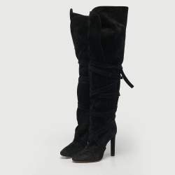 Pre Owned Saint Laurent Black Suede Knee Length Boots Size 38
