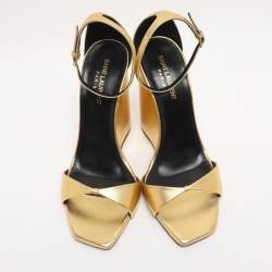 Pre Owned Saint Laurent Paris Gold Metalic Leather Dare Ankle Strap Sandals Size 40