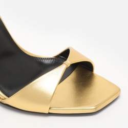 Pre Owned Saint Laurent Paris Gold Metalic Leather Dare Ankle Strap Sandals Size 40