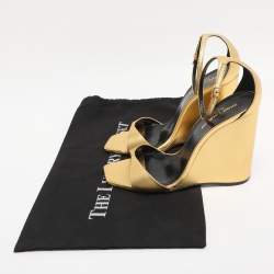 Pre Owned Saint Laurent Paris Gold Metalic Leather Dare Ankle Strap Sandals Size 40