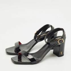 Pre Owned Saint Laurent Black Patent Leather Ankle Strap Sandals Size 39.5