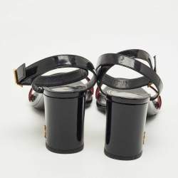 Pre Owned Saint Laurent Black Patent Leather Ankle Strap Sandals Size 39.5
