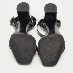 Pre Owned Saint Laurent Black Patent Leather Ankle Strap Sandals Size 39.5