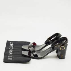 Pre Owned Saint Laurent Black Patent Leather Ankle Strap Sandals Size 39.5